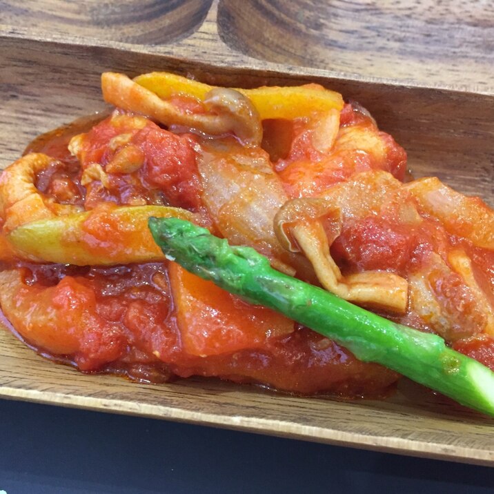 フライパンに並べて放置 メカジキと夏野菜のトマト煮 レシピ 作り方 By ひろぱんだ 楽天レシピ